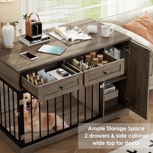 Cage pour chien, meuble de type niche, double porte, en bois, 2 tiroirs, facile à nettoyer, verrouillable, maison moderne pour toutes les saisons - Product Image 2