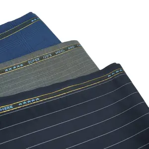 New 50%W 50%P Merino Wool Fabric Blend Worsted Wool Fabric TWILL STRIPE CHECK For Men Suits RTS