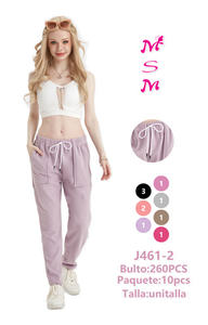 Pantalones de estar por casa de cintura alta con cordón para mujer, de algodón y elastano, ajuste holgado, largo completo, color liso, transpirables, para primavera - Product Image 1