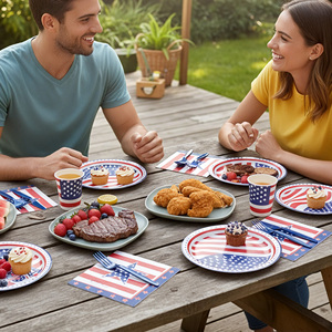 350Pcs USA Flag Eco-Friendly PET Disposable <b>Dinnerware</b> <b>Set</b> for 50 Guests Patriotic Plates Cups Napkins for 4th of July Party - Product Image 5