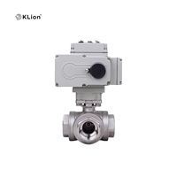 Vanne à bille électrique à 3 voies KLION RTS DN50 2 pouces en acier inoxydable, type marche/arrêt, filetée pour l'eau, personnalisable OEM, 12V 24V DC 220V