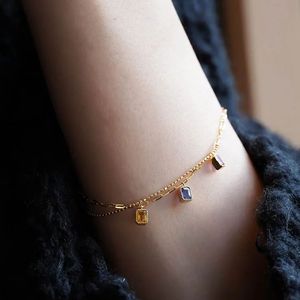 Xinfly 18k Gold Wholesale <b>Rainbow</b> Sapphire Double Link Chain <b>Bracelet</b> Trendy Natural Gemstone Charm for Weddings and Gifts - Product Image 2