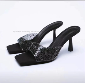 New Summer Slippers Female Transparent Square Head Line High <b>Heels</b> Fashion Large Size Summer Pumps for Women Shoes - Product Image 5