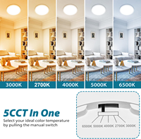Plafonnier LED rond à installation rapide, 16 pouces, 24W, 3000LM, 5CCT, dimmable, avec support de montage, 120V, ETL, FCC, chambre principale