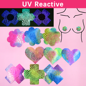 Cubrepezones Desechables Multiforma Reactivos a los Rayos UV <span class=keywords><strong>con</strong></span> Diseños <span class=keywords><strong>de</strong></span> Cruz, Flor y Corazón para Fiestas, Clubes, Festivales y Uso Nocturno - Product Image 2