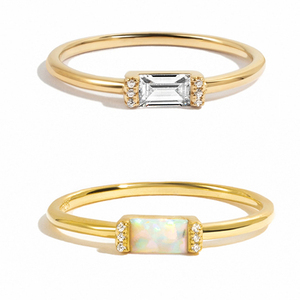 Gemnel High-End Modern Rectangular Opal Geometric Style Thin Band <b>Stacking</b> <b>Ring</b> - Product Image 1