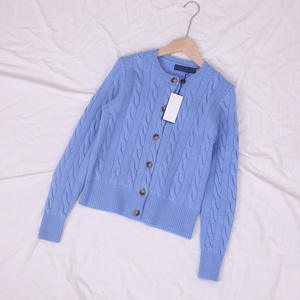 <span class=keywords><strong>Cardigan</strong></span> Vintage Sottile Monopetto da Donna RL Ralph con Logo Piccolo Cavallo Ricamato e Motivo Intrecciato - Product Image 6