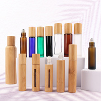 Botol Roll on kaca minyak esensial parfum bola Roller bambu dengan rol tutup bambu