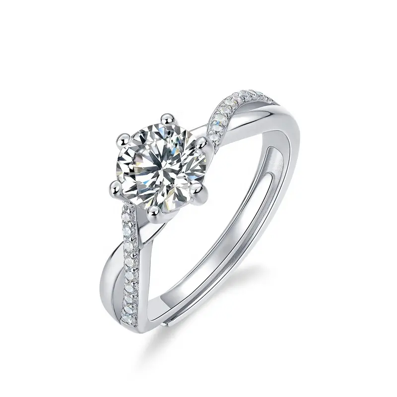 Dainty Wedding Jewelry Real Silver Diamond Adjustable Ring Luxury Style Twisted Vine Moissanite Diamond Engagement Ring