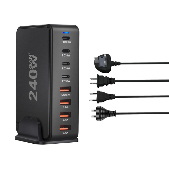 240W PD QC4.0 GaN Multi-ports USB and Type-C EU AU USA UK Fast Charger Desktop for Mobile Phone Charger Adapter