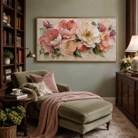 Lukisan Kanvas Bunga Merah Muda Bertekstur, Seni Dinding Bunga Peony Abstrak, Karya Seni Minyak Buatan Tangan, Dapat Disesuaikan, Romantis untuk Rumah dan Hotel