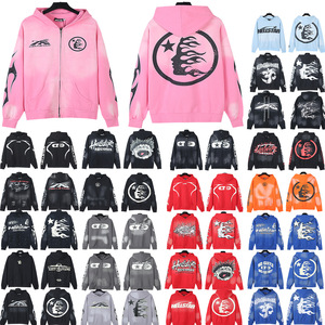 Completo Hip Hop Autunnale Hell Star Stile Americano di Tendenza, 100% Cotone, <span class=keywords><strong>Felpa</strong></span> con Cappuccio e Pantaloni Stampati, Lavati, con <span class=keywords><strong>Cerniera</strong></span>, Vestibilità Larga da <span class=keywords><strong>Uomo</strong></span> - Product Image 2