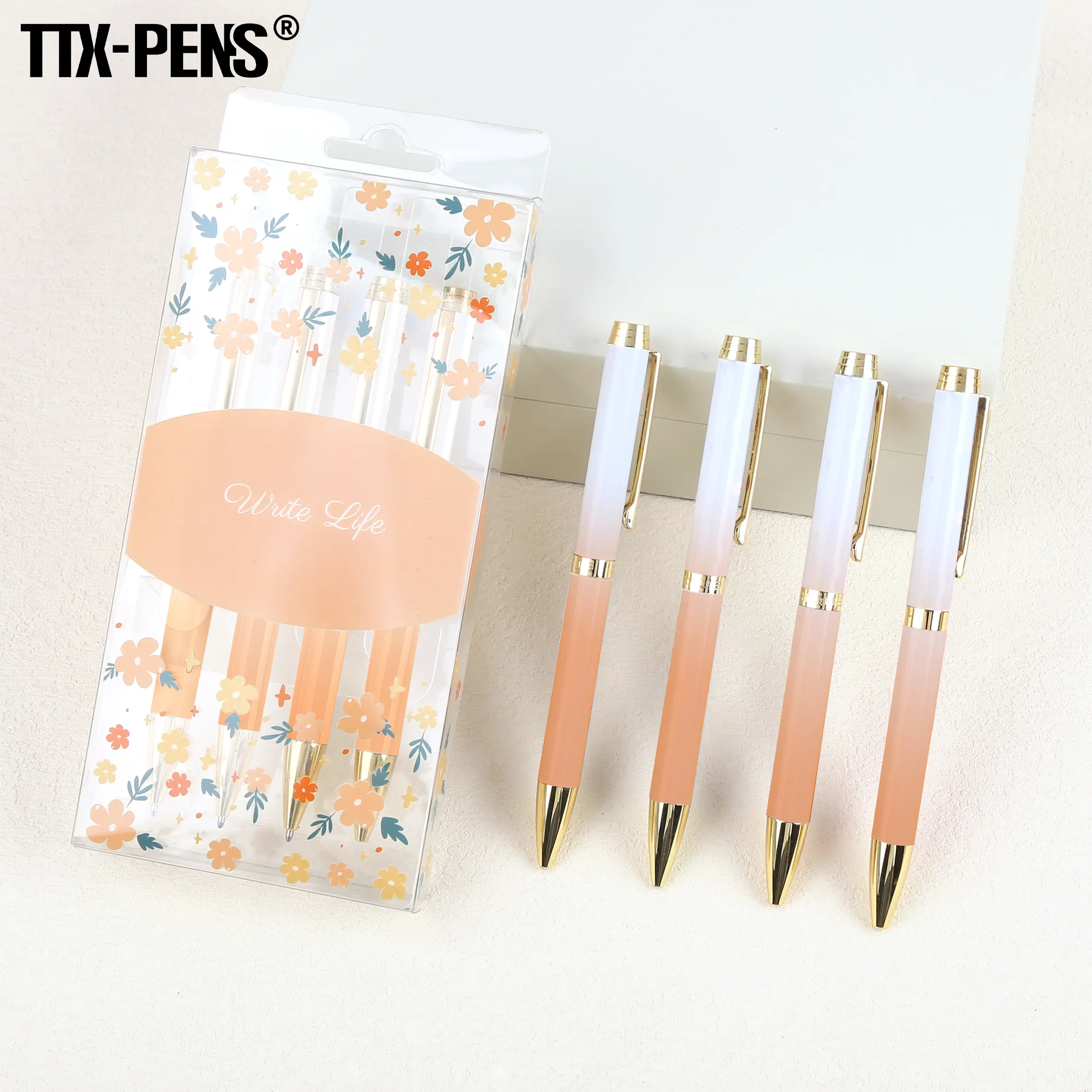 TTX Promotional Advertising Heat Transfer Press Printed Custom Logo Brand Gift Metal Ballpoint Roller Pen With Metal Clip