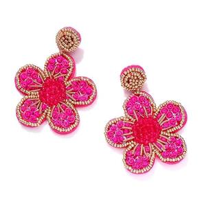 Boucles d'oreilles fleurs colorées faites à la main pour femmes Boho perlé boucles d'oreilles pendantes au meilleur prix - Product Image 1