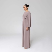 Robe Abaya musulmane Aschulman en gros, couleur unie, plissée, col rond, maxi, pour femmes, robe musulmane une pièce