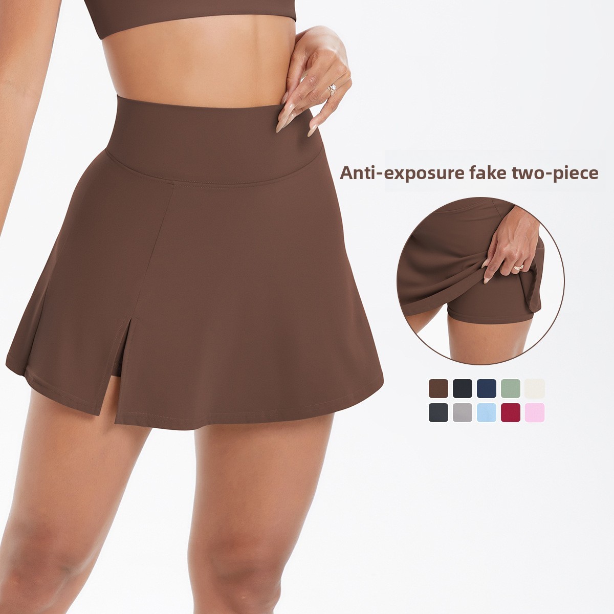 New Cross-border Europe United States High Waist Solid Yoga Skirt Breathable Full Length Spandex/Nylon Running Fitness Tennis