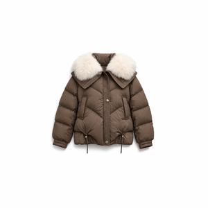 Veste matelassée pour femme - Manteau d'hiver en duvet de canard blanc à 90 % avec grand col en fourrure intégré, écharpe intégrée, parka rembourrée à capuche chaude - Product Image 1