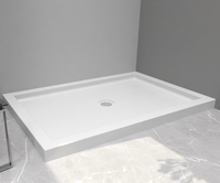 Base de douche rectangulaire en acrylique blanc antidérapante avec drain central pour salle de bain, OEM&ODM