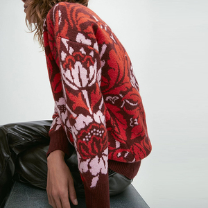 Suéter de Punto para <span class=keywords><strong>Mujer</strong></span>, Estilo Vintage, con Estampado Floral Jacquard, <span class=keywords><strong>Cuello</strong></span> <span class=keywords><strong>Alto</strong></span>, Holgado, Estilo Boho, para Otoño e Invierno - Product Image 4
