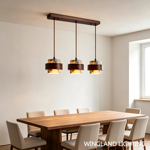 <span class=keywords><strong>Suspension</strong></span> Wabi-Sabi en pierre artificielle texture noyer foncé, luminaire cylindrique à <span class=keywords><strong>deux</strong></span> niveaux pour chambre et îlot de cuisine - Product Image 4