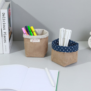 Linen Fabric Storage Bag Square <b>Wall</b> Mounted Punch Free Office Organizer for <b>Desk</b> and Bedroom Use - Product Image 1