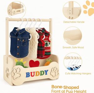 <span class=keywords><strong>Armario</strong></span> de Madera para <span class=keywords><strong>Ropa</strong></span> de Perros Pequeños, Guardarropa para Mascotas con Barra para Colgar, 10 Perchas, Estante para <span class=keywords><strong>Ropa</strong></span>, Almacenamiento de Juguetes - Product Image 2