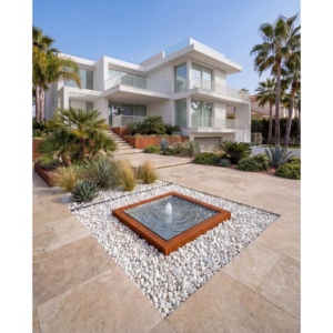 Fontaine carrée en acier Corten Infinity 60/80/100/120cm, finition miroir, design moderne, personnalisable, pour jardin extérieur, patio, eau - Product Image 1