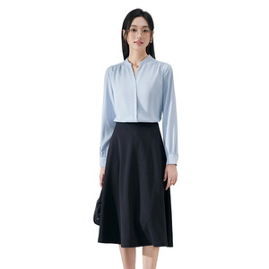 White Long Sleeve Shirt Women V Neck Solid Color Poplin Work Blouse Spring Autumn Formal Wear - Product Image 5