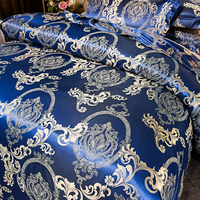 Parure de lit de luxe en satin jacquard haute densité 4 pièces, broderie simple ligne, taille Queen/King, fermeture éclair métallique durable