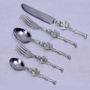 Ensembles de couverts en acier inoxydable en laiton feuille et fleur Design poignée argent ensemble de couverts pour décor de table de mariage - Product Image 2