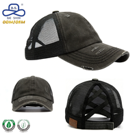 Casquettes de baseball tendance 2026 en jean structuré délavé et vieilli avec trou pour queue de cheval et dos réglable en Velcro pour femme, idéales pour l'extérieur