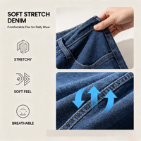 Jean droit taille haute pour femme, avec couture avant, en denim extensible large, bleu foncé, vente en gros usine