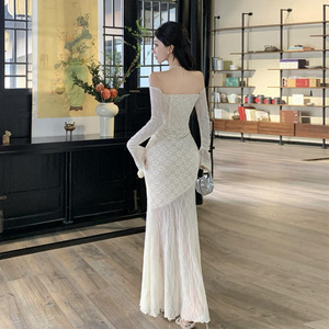 <span class=keywords><strong>Robe</strong></span> moulante élégante et sexy à épaules dénudées style français pour femme, <span class=keywords><strong>modèle</strong></span> 6953, avec jupe queue <span class=keywords><strong>de</strong></span> poisson en dentelle, idéale pour l'été - Product Image 3