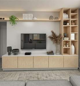 モダンクラシック黒木制フローティングテレビスタンド壁ユニットリビングルーム家具暖炉付きベッドルームとホテル用 - Product Image 1