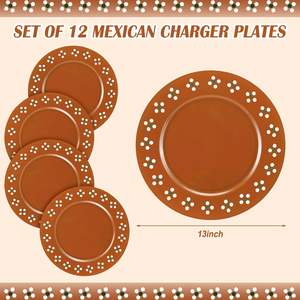 24 pièces/ensemble Assiettes mexicaines en plastique de 13 pouces, design traditionnel, assiettes mexicaines pour mariage mexicain, fête de naissance, fournitures pour fêtes - Product Image 2