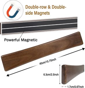 Puissant support magnétique de couteau en bois d'acacia de 16 "pour réfrigérateur, <span class=keywords><strong>barre</strong></span> de couteau magnétique à montage mural avec 4 crochets - Product Image 3