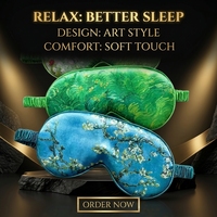 Vente en gros : Masque de sommeil en satin imprimé Van Gogh, anti-gonflement, occultant, doux, élastique, pour voyage, sieste, avion, cadeau