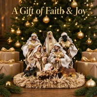 Crèche artisanale en résine, figurines de Noël décoratives et de collection, ensemble de 3 pièces en bois, Sainte Famille rouge et noire