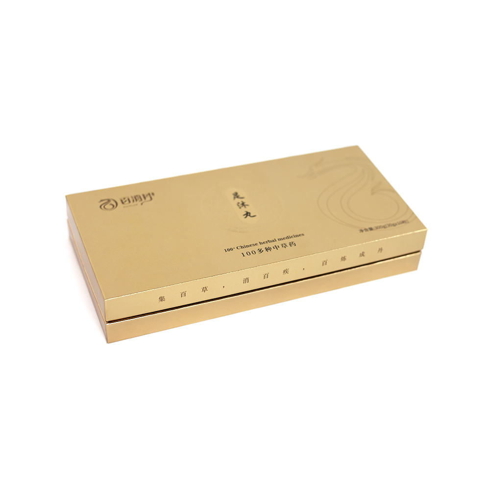 Golden Lid-Base Gift Box with Chinese Herbal Motif Wholesale Custom 10-Cavity Traditional Medicine Packaging
