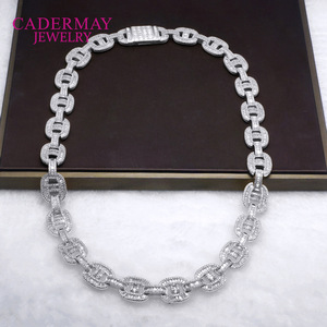 Cadermay Moissanite Necklace 15mm S925 Silver Pig Nose Cuban Chain Lock Design Everyday Wear Jewelry - Product Image 2