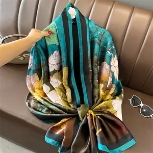 Supplier Ladies Silk Scarf Printed Silk Feeling Scarf Womens Fashion Pattern Color Large Long Satin Headscarf