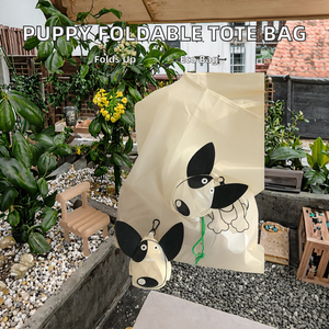 Sac de courses pliable en polyester, motif chiot de dessin animé, taille et motif personnalisables, vente directe usine, stock en gros, à porter à l'épaule - Product Image 2