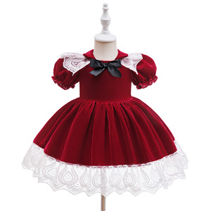 Traje de Falda de Terciopelo Rojo para Niñas, Disfraz de Princesa para Navidad, Accesorios para Vestidos de Fiesta, Bodas, TV y Cine, Venta al Por Mayor - Product Image 3