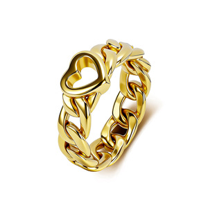 Trendy Cuban <b>chain</b> heart-shaped ring, a niche, high-end <b>titanium</b> steel gold-plated fashion work ring. - Product Image 5