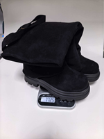 Bottes noires à plateforme confortables, mi-mollet, largeur extra-large, pour jambes fortes, à enfiler, avec logo métallique, à revers, talon de 4 cm, boucle, vente en gros usine