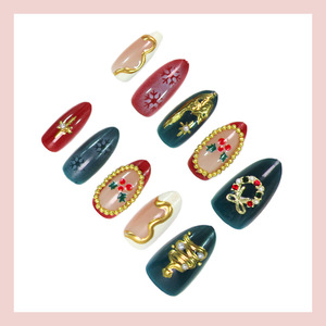 Ongles artificiels faits main, forme amande, couleur unie, électroplaqués, pièces d'ongles décoratives, ongles amovibles prêts à poser, manucure de Noël - Product Image 1