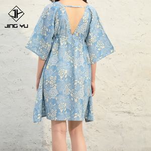 JingYu Hawaii Style 100% <b>Rayon</b> Woman Vacation <b>Dress</b> Tropical Floral Customized Printed Elastic Waist Party Casual <b>Dress</b> - Product Image 2