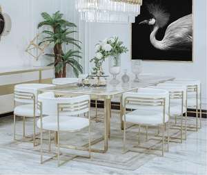 Современная ресторанная роскошная мебель для дома, мраморные столы для столовой, 8 мест, прямоугольный каркас из нержавеющей стали, обеденный стол, набор - Product Image 1