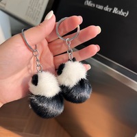 Porte-clés en peluche pompon en fourrure pour fille, accessoires de sac, peluche créative mignonne, poils de vison véritable, panda