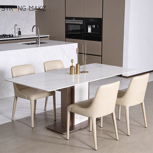 Mesa de Comedor de Mármol de Lujo Estilo Nórdico Vintage Wabi Sabi Blanca para Cocina, Isla de Cocina, Comedor Interior para el Hogar - Product Image 2